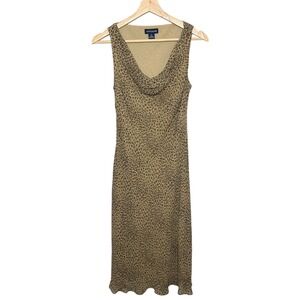 Vintage 90s Ann Taylor Silk Leopard Print Bias Cut Midi Dress Size 4 Feminine